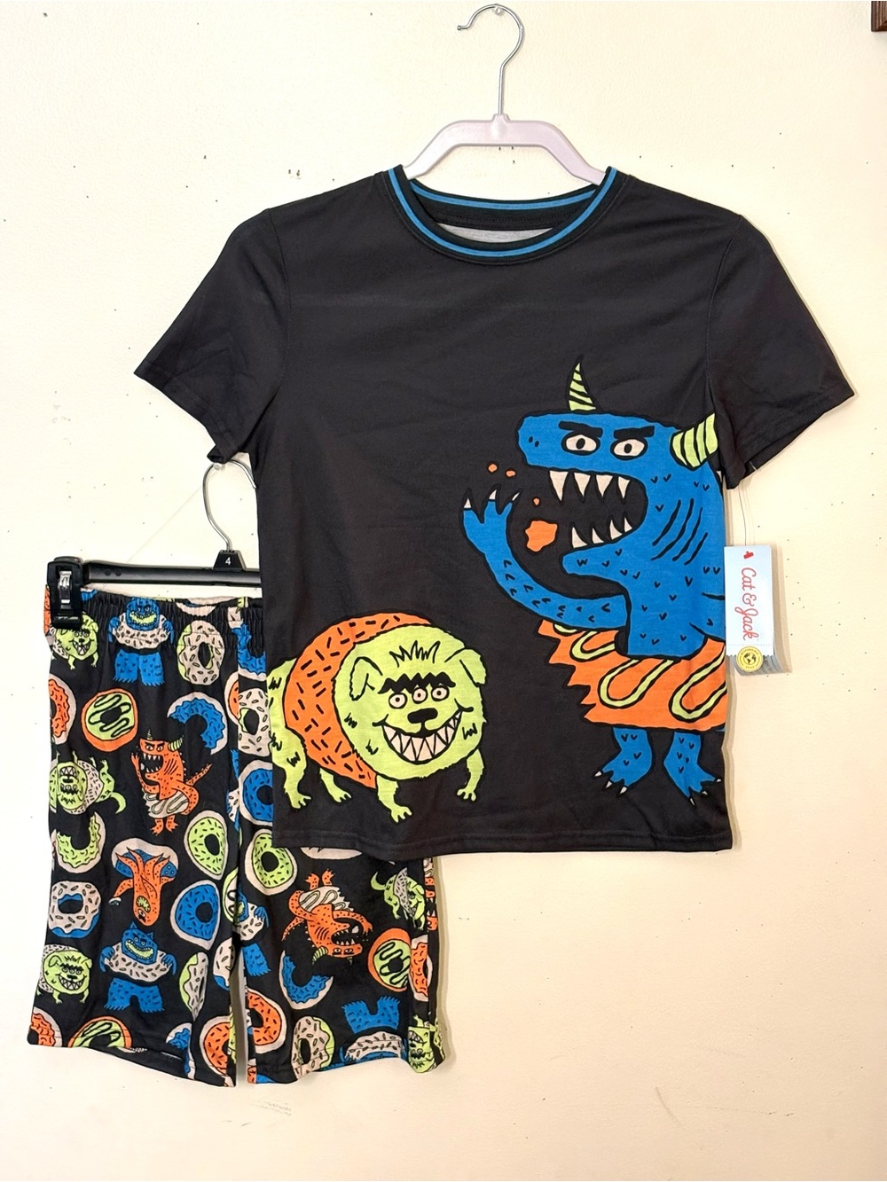 Cat & Jack Black Boys Monster PajamaSet  Blue,NeonGreen,Orange. Size L (10-12).